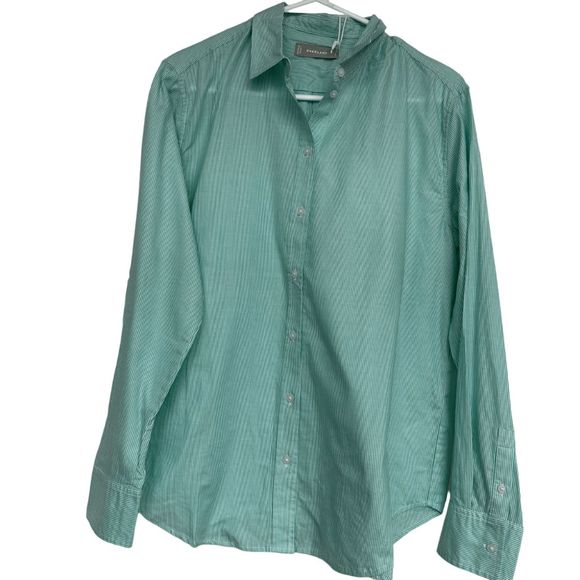 NWT Everlane Green Button Down Cotton Oversized Pinstripe Shirt Size 10 - Picture 2 of 4